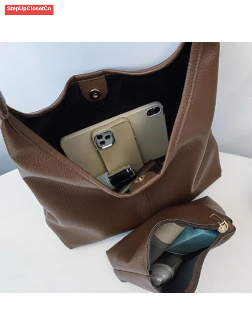 Medium Slouchy Hobo Bag Vegan Leather Shoulder Tote Purse